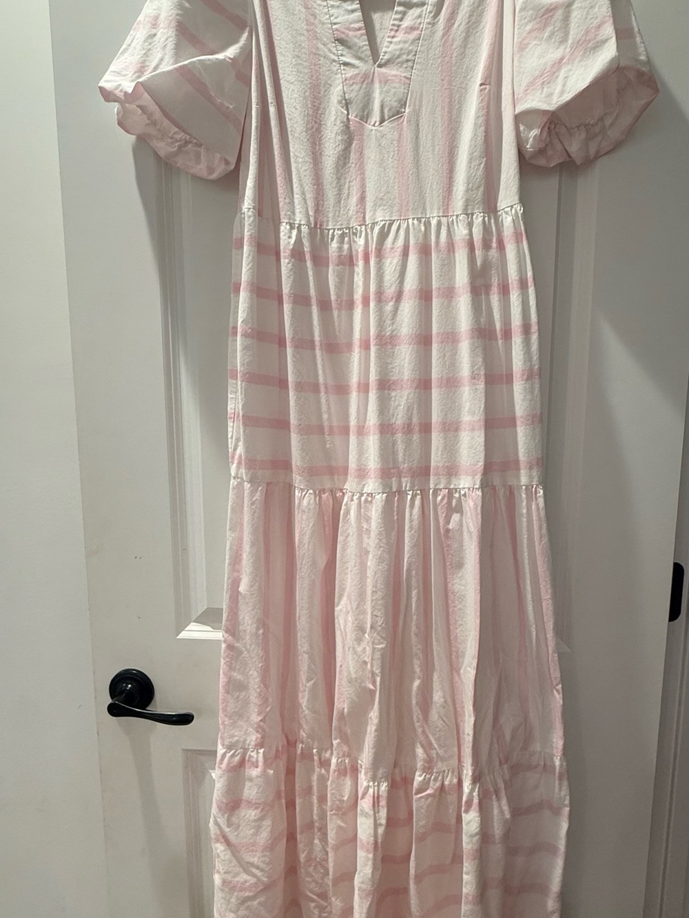 Pink and White Striped Tiered Dress
